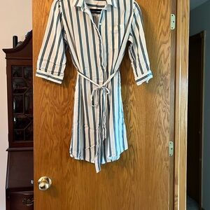 LOFT White and Blue Striped Dress